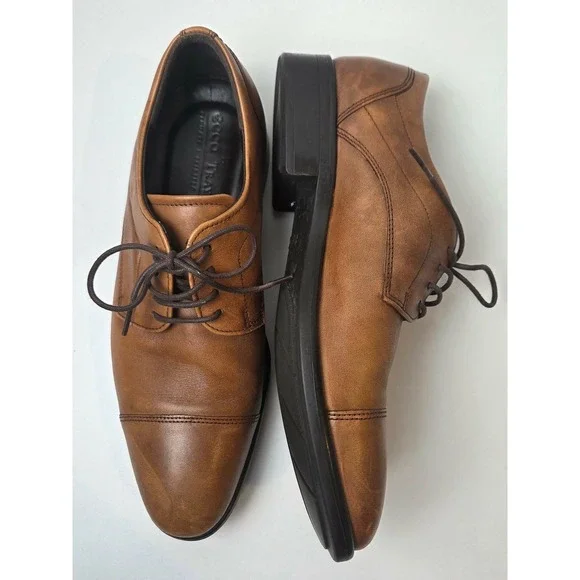 ECCO Mens Citytray Cap Toe Lace Up Shoe Amber Brown Leather Size 41 EU 7-7.5 US - Picture 2 of 13